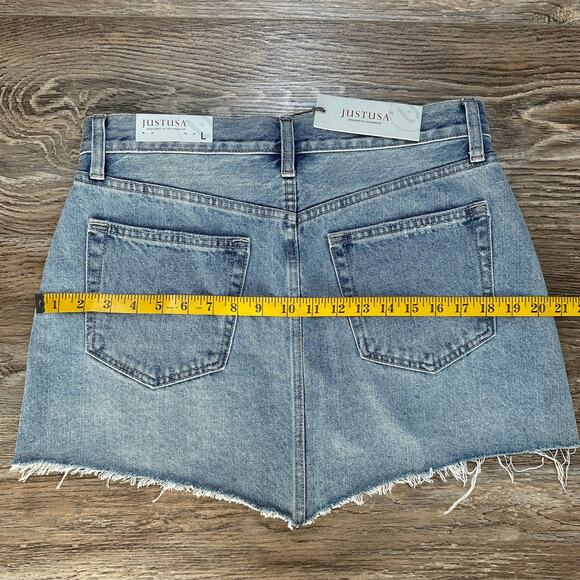 Just USA 90's Vintage Light Cotton Asymmetrical Hem Denim Mini Skirt Sz: L -NWT - Picture 6 of 9